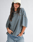 Blusa Oversize de Rayas Azul y Taupe