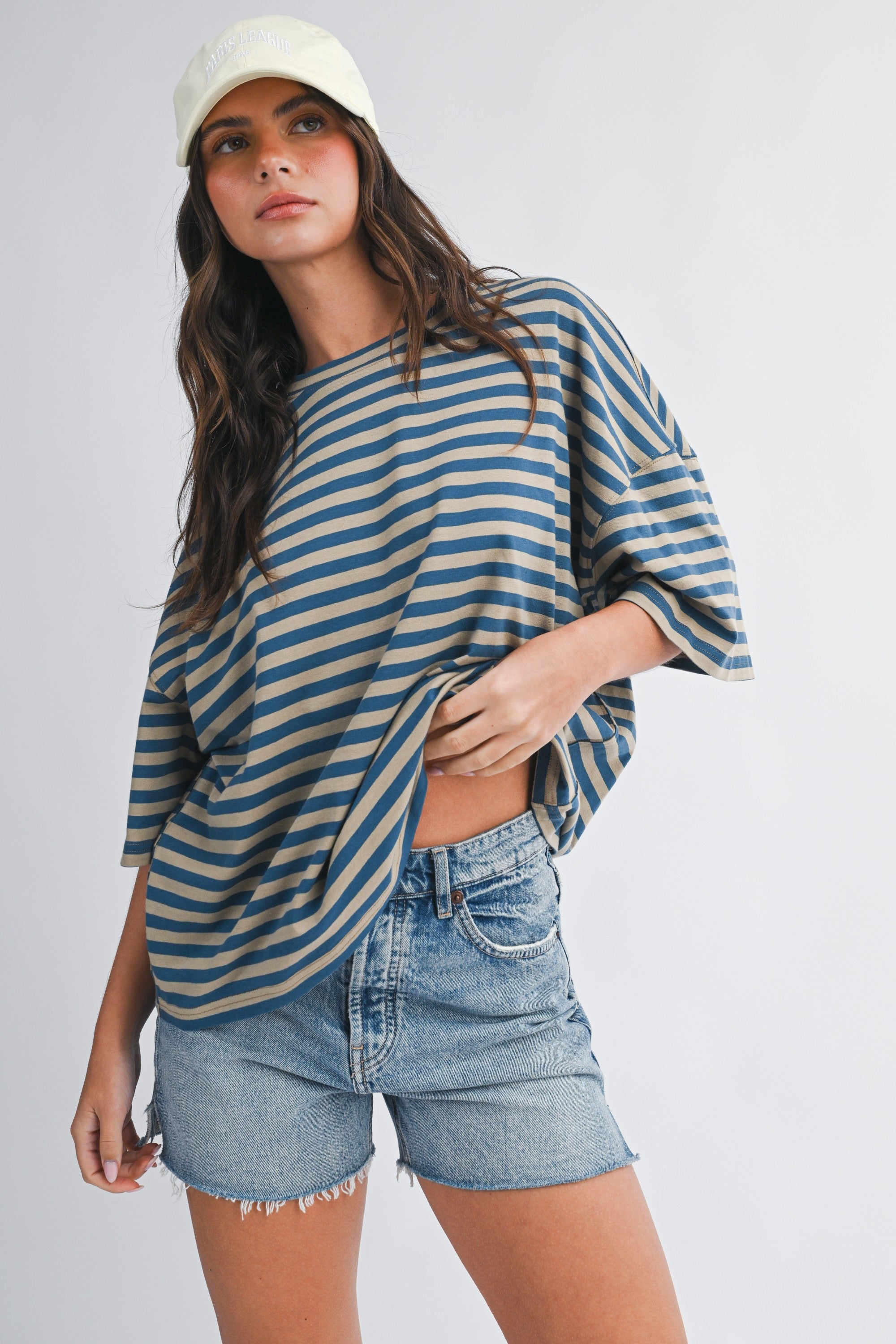 Blusa Oversize de Rayas Azul y Taupe