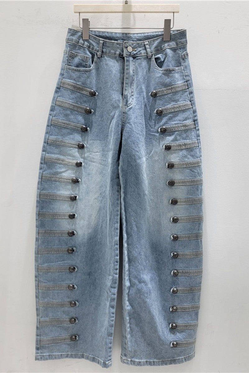 Pantalón Barrel Azul con Botones Napoleon