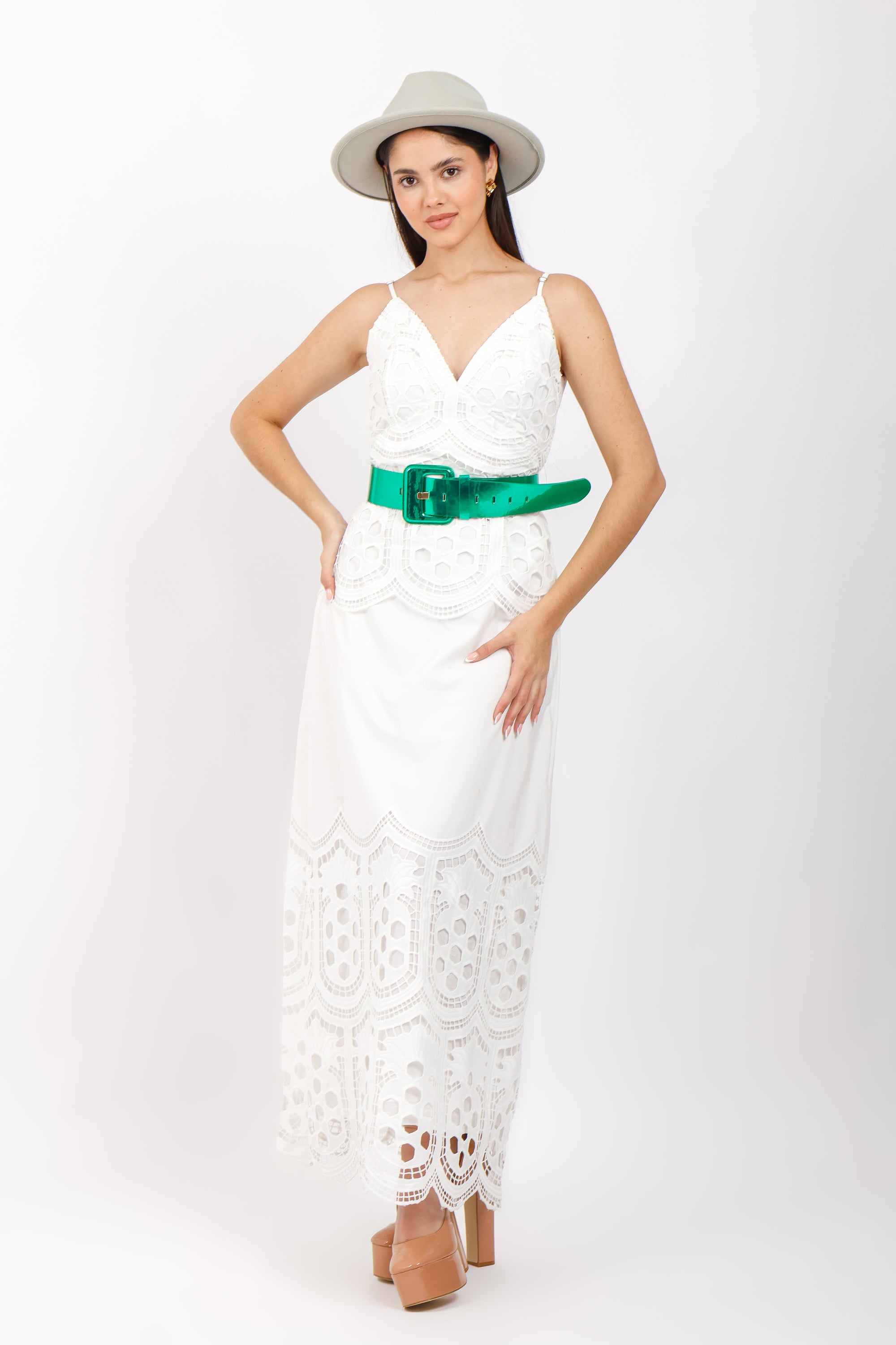 Vestido Largo de Encaje Blanco