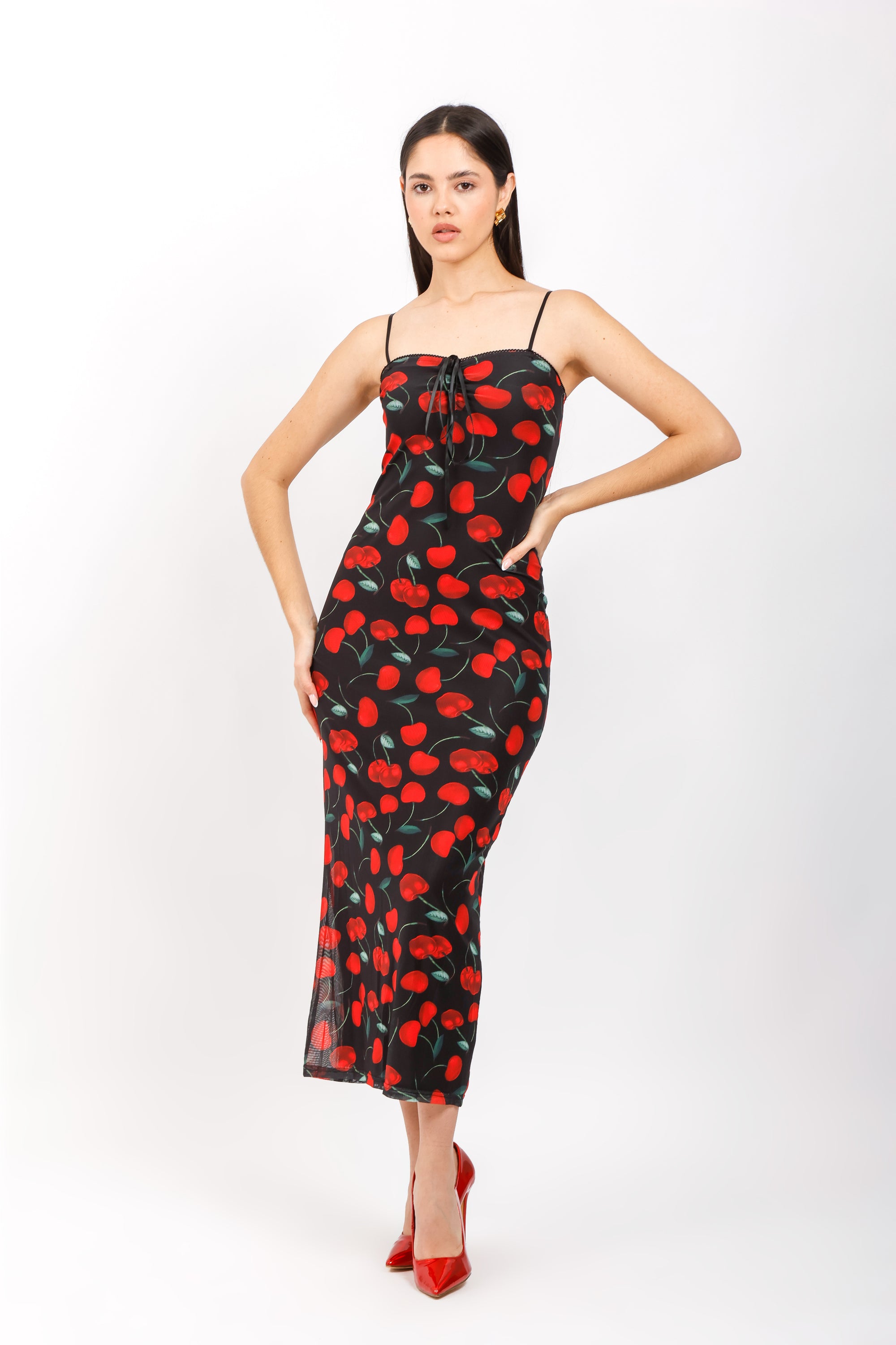 Vestido Largo con Tirantes de Cereza