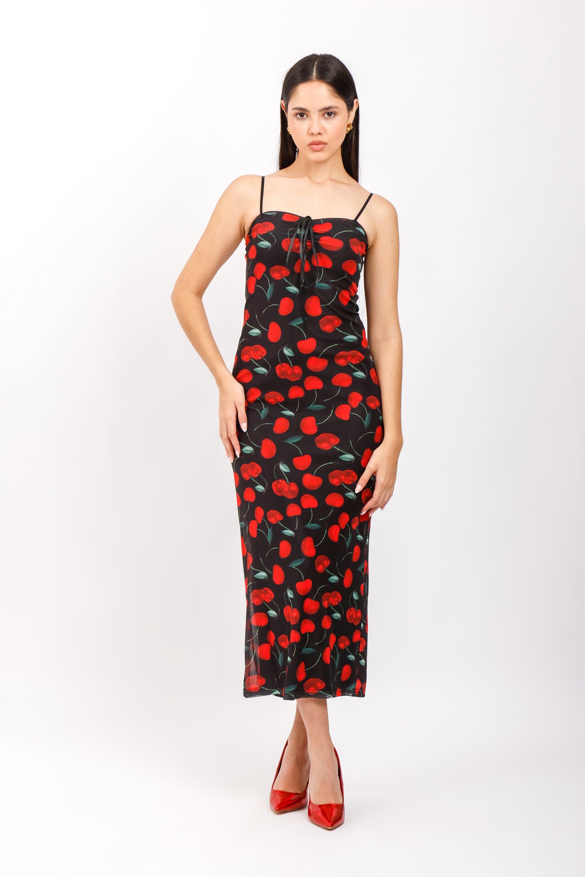 Vestido Largo con Tirantes de Cereza