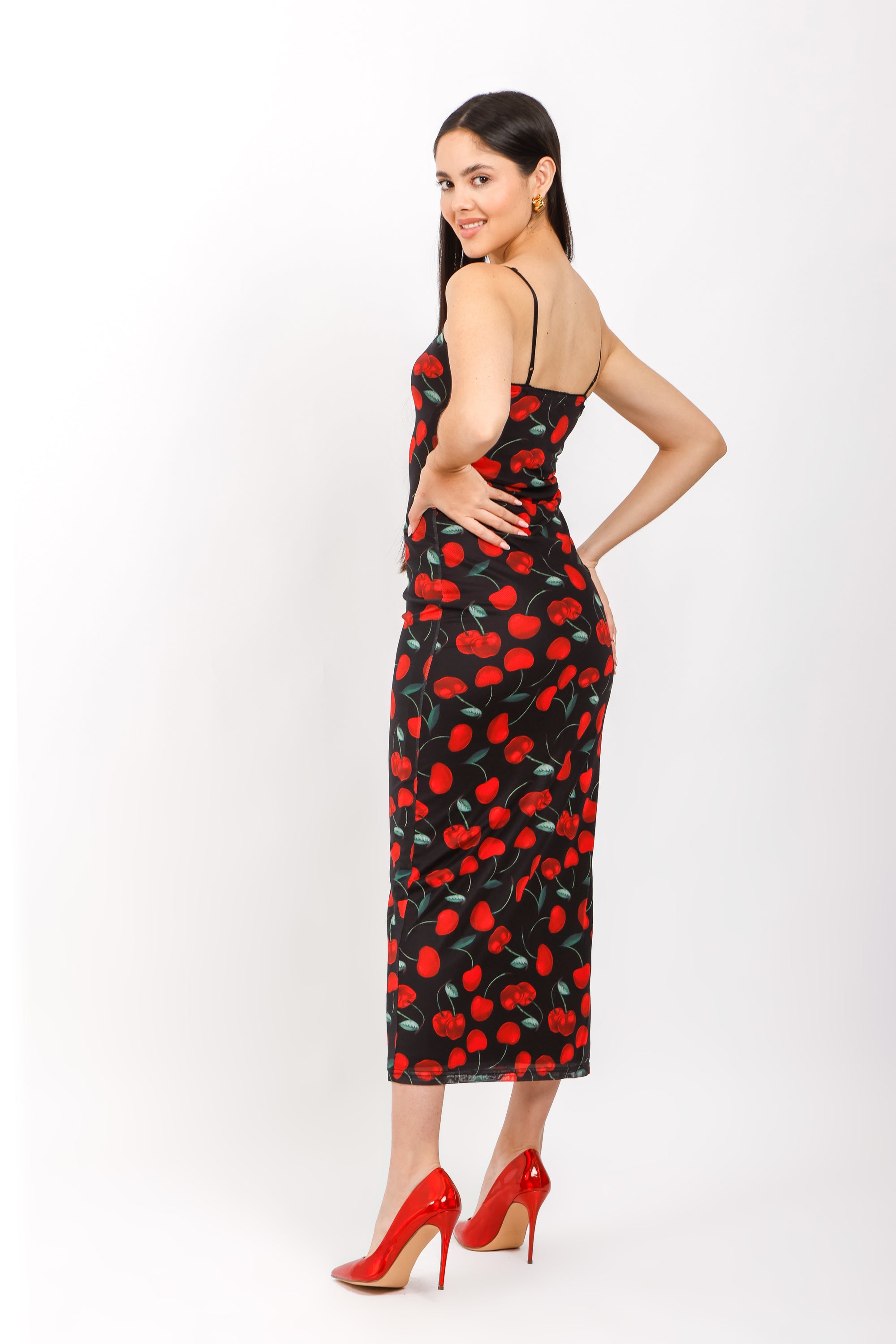 Vestido Largo con Tirantes de Cereza