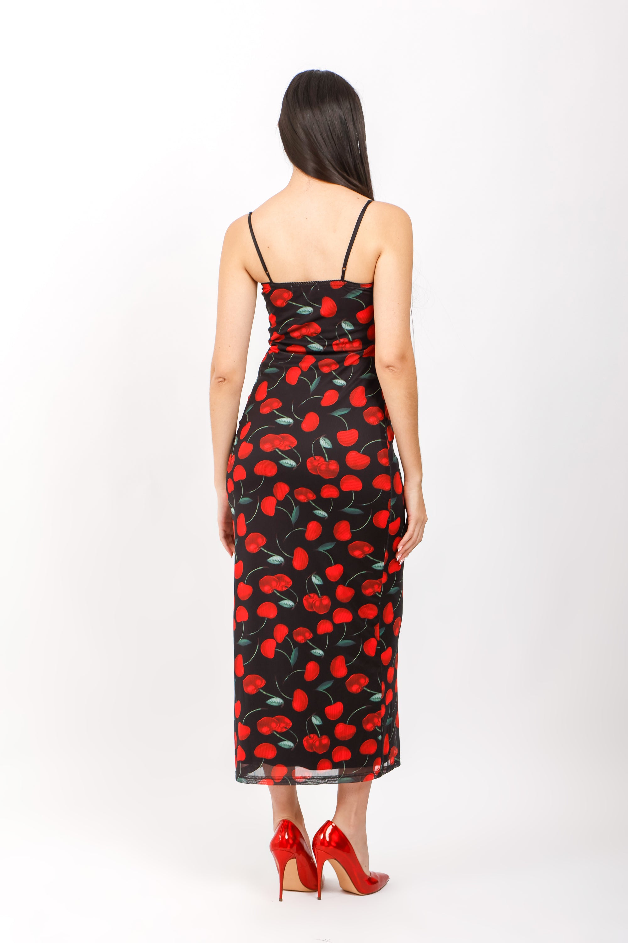 Vestido Largo con Tirantes de Cereza
