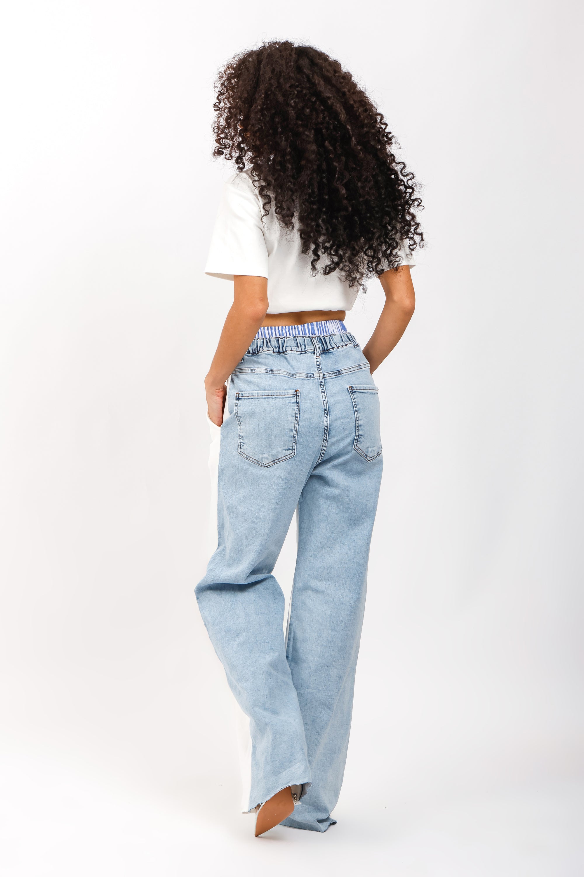 Pantalón de Mezcla Bicolor con Cintura a Rayas