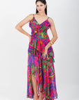 Vestido Midi Estampado Rosa