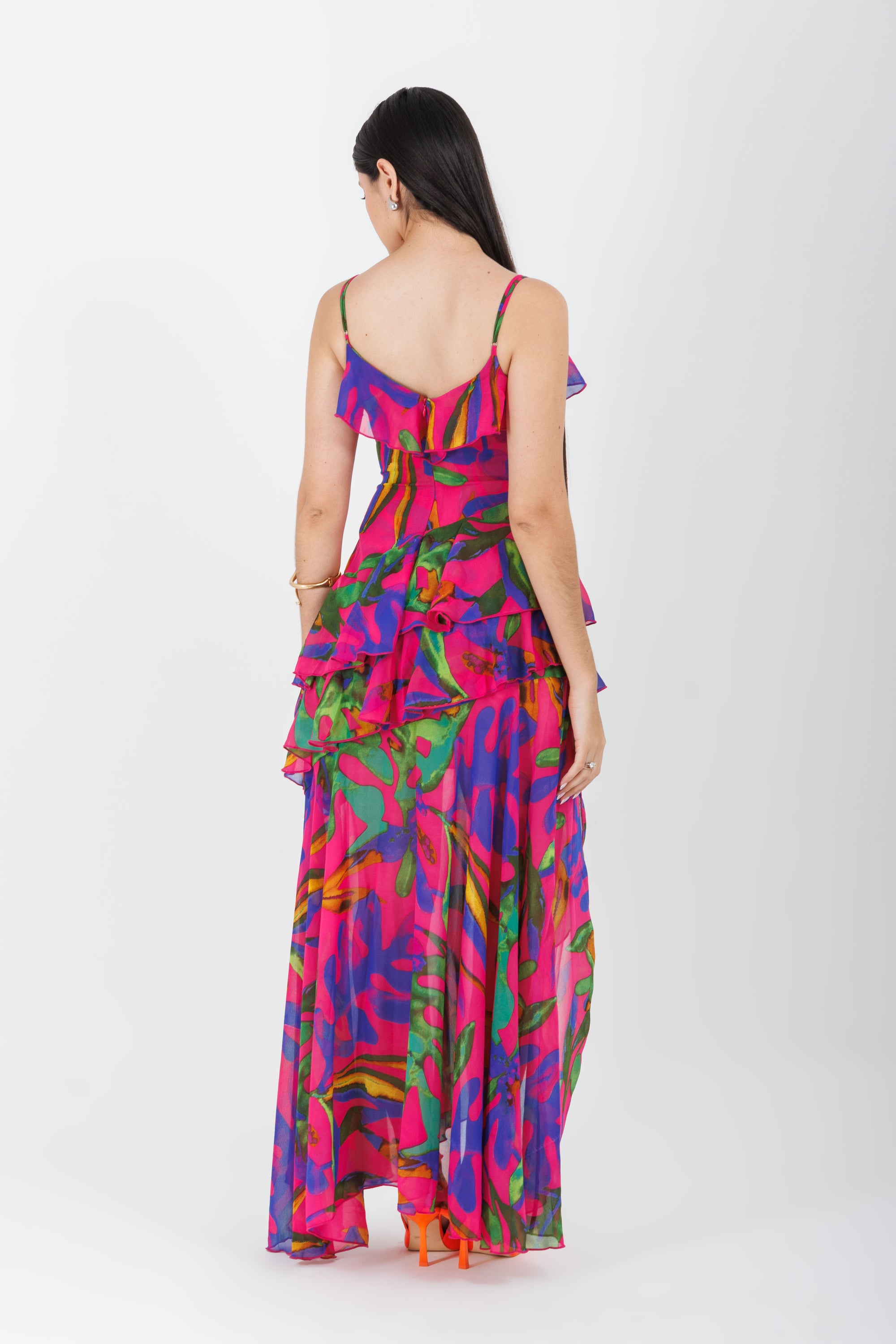 Vestido Midi Estampado Rosa