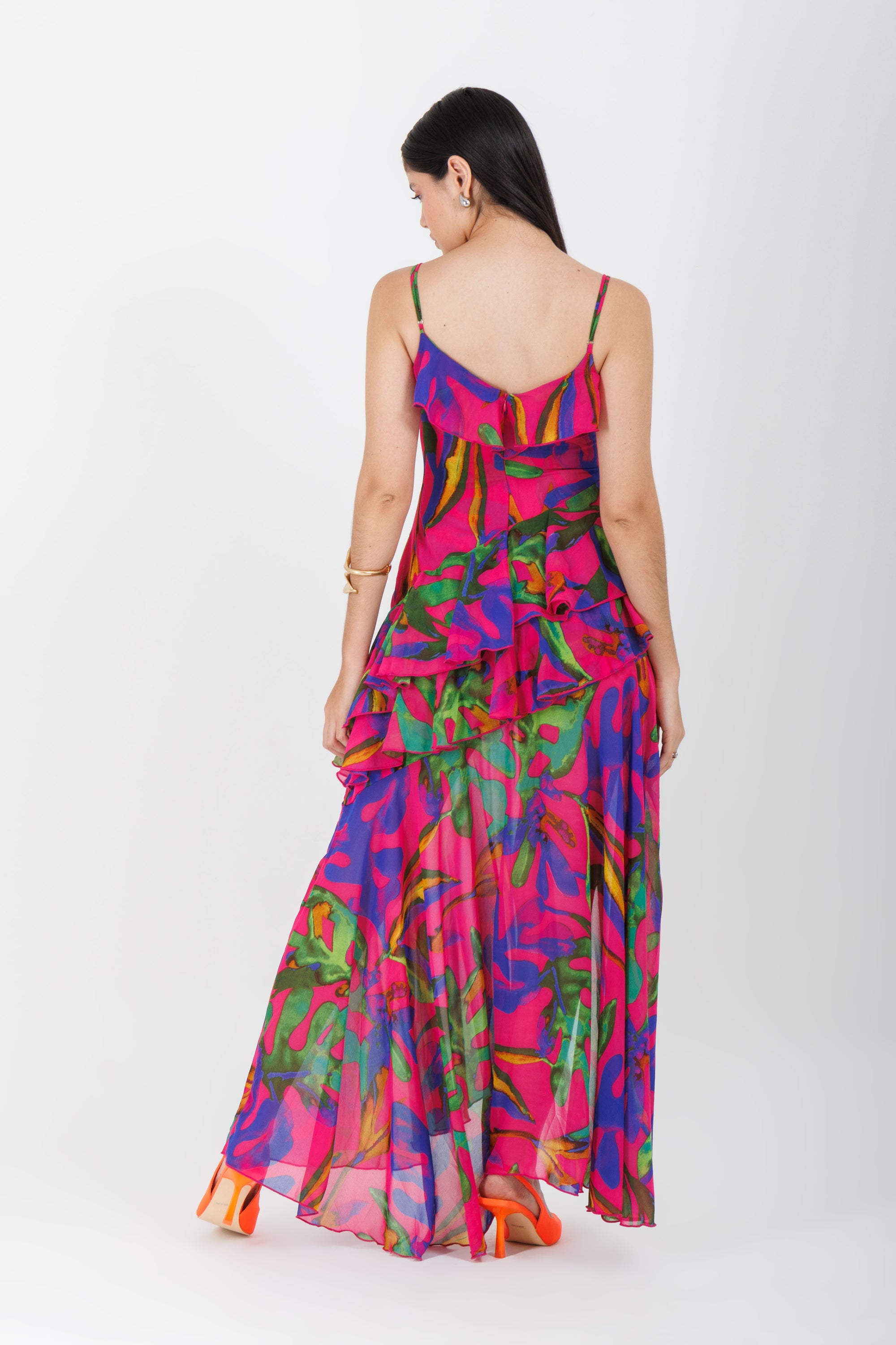 Vestido Midi Estampado Rosa