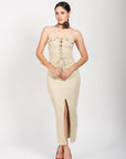 Vestido Midi Beige con Escote