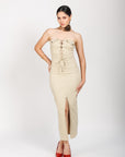 Vestido Midi Beige con Escote