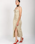 Vestido Midi Beige con Escote