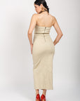 Vestido Midi Beige con Escote
