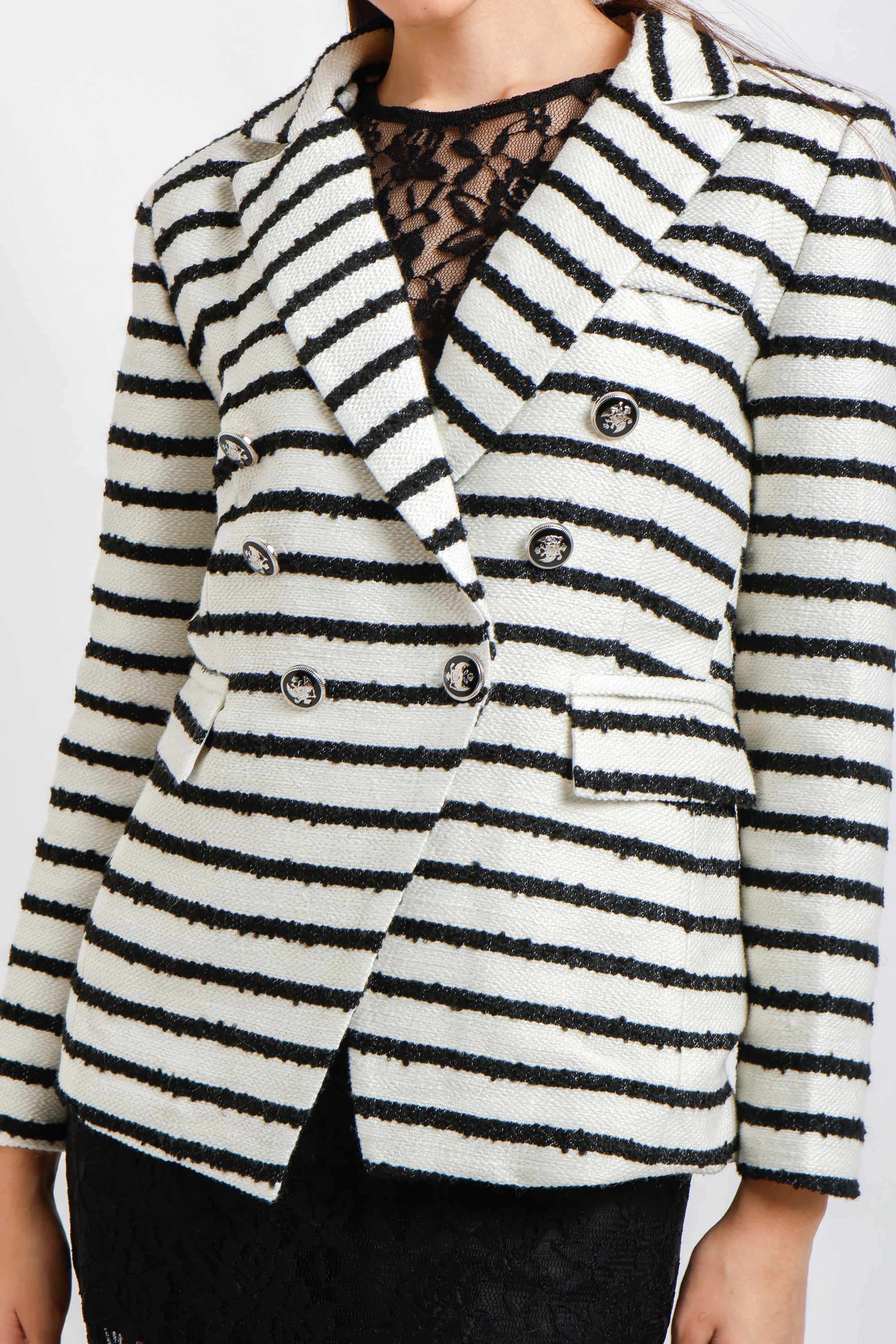 Blazer Punto Rayas Blanco con Negro