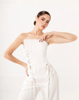 Conjunto Ivory con Corset y Pantalón Acampanado