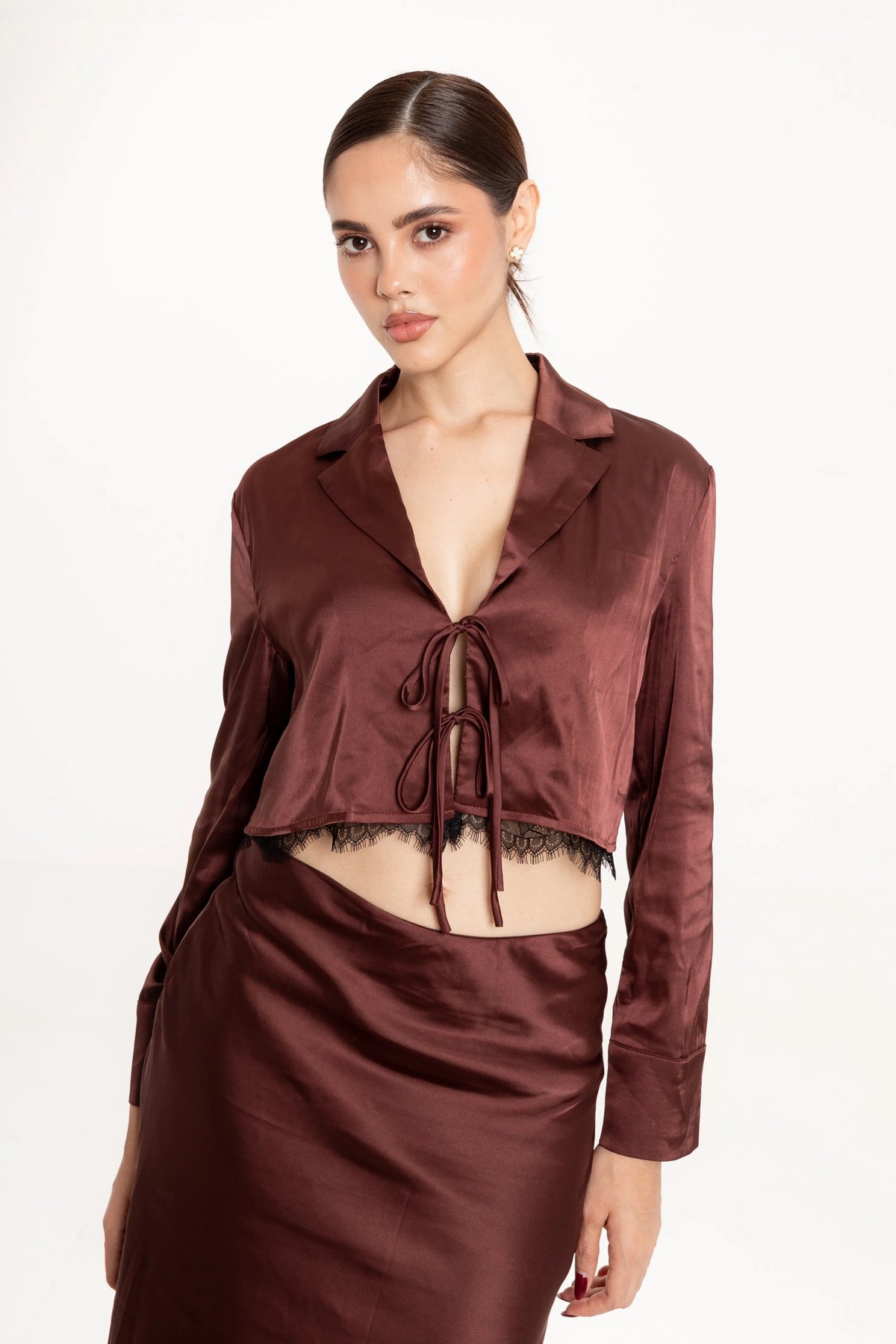 Conjunto Falda y Blusa Satinado Burgundy