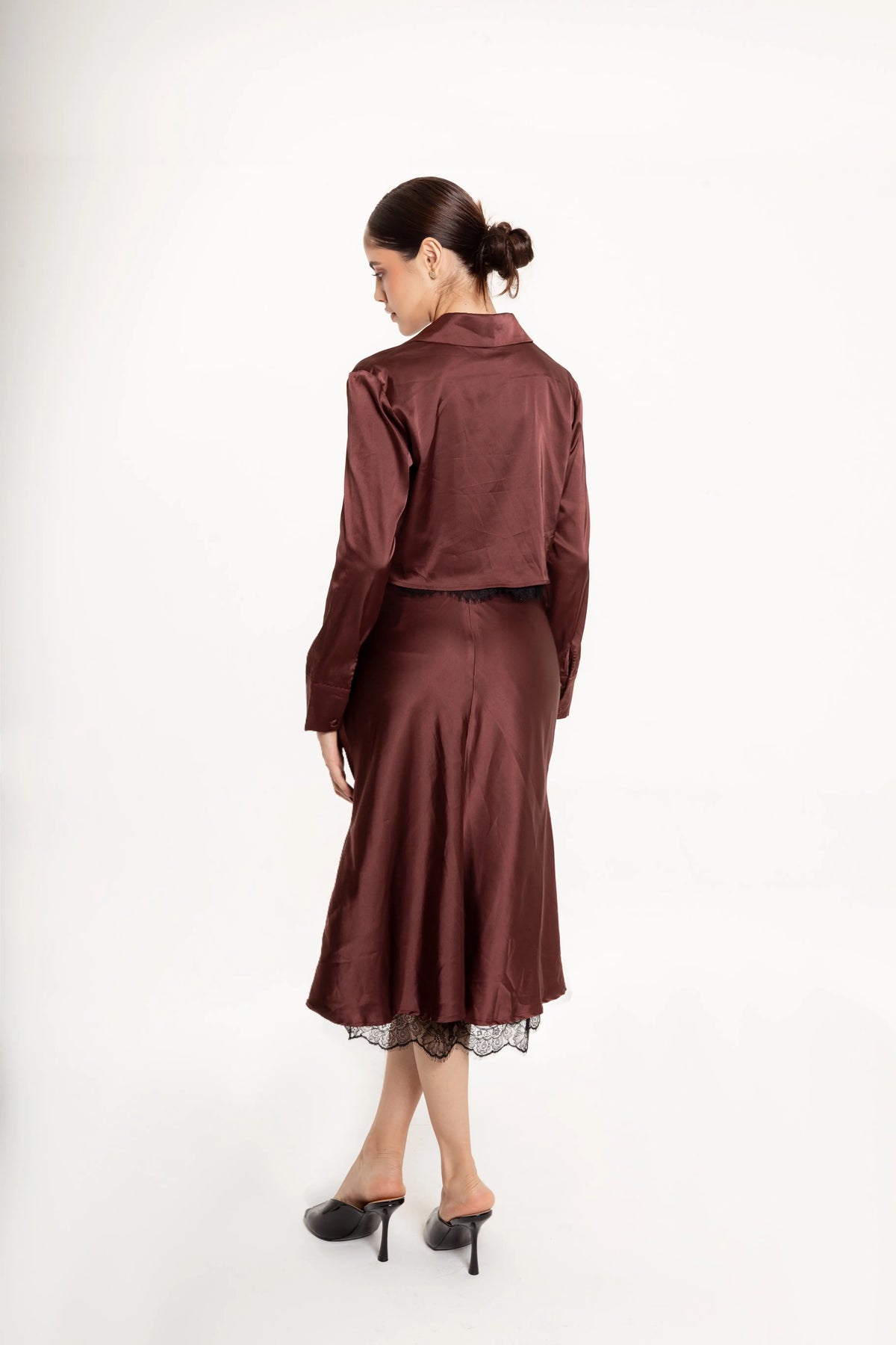 Conjunto Falda y Blusa Satinado Burgundy