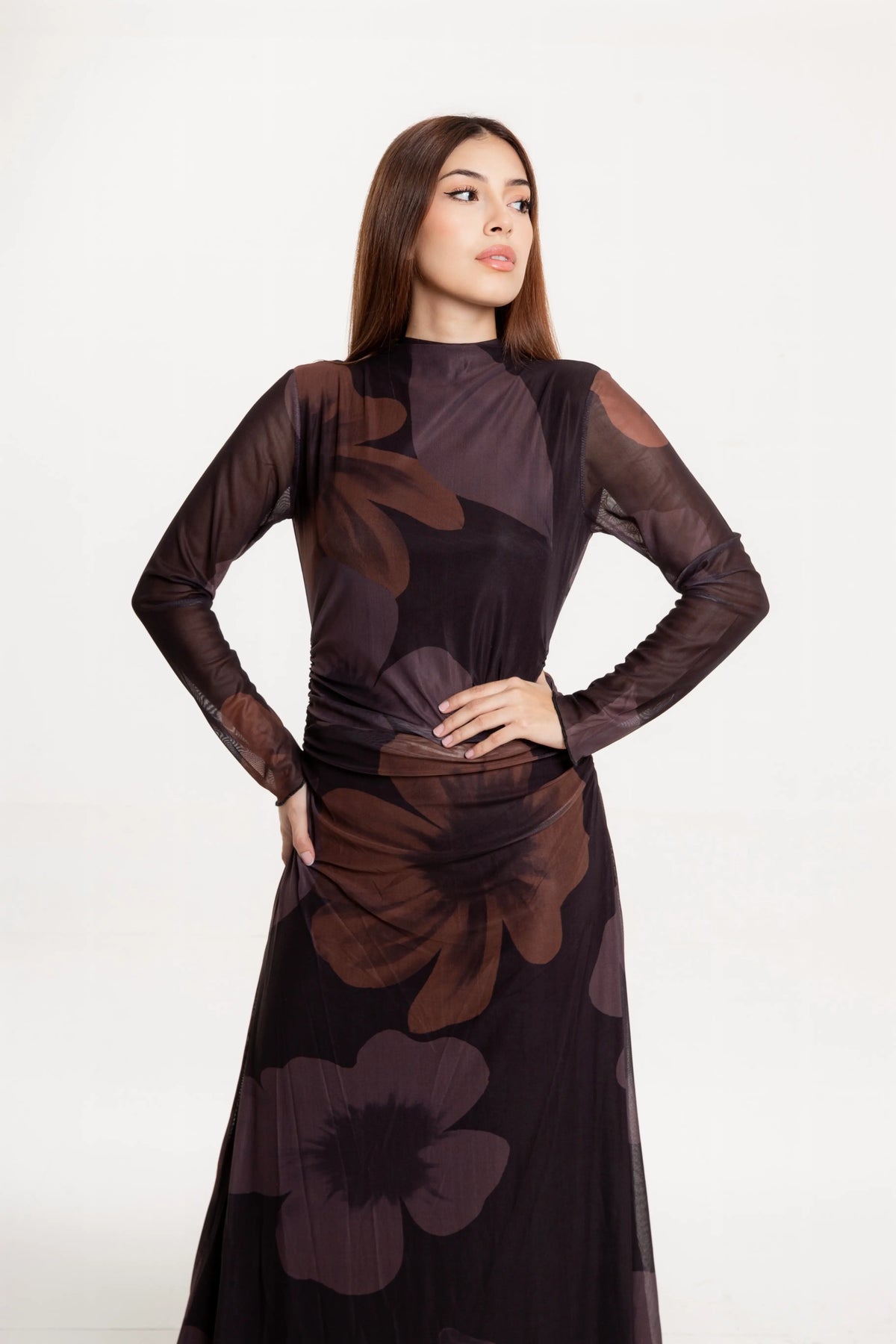 Vestido Maxi Amara Chocolate Floral