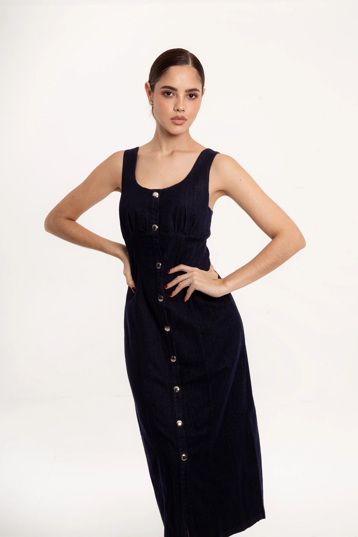 Vestido Midi Denim Azul Oscuro