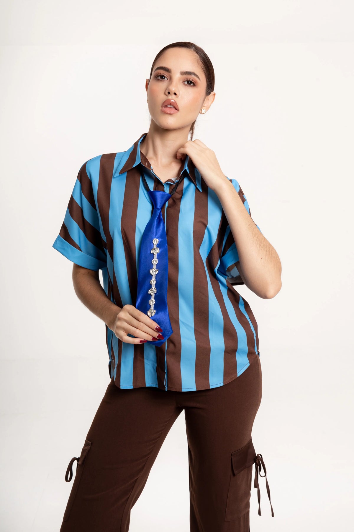 Blusa Camisera Vittoria Azul Chocolate