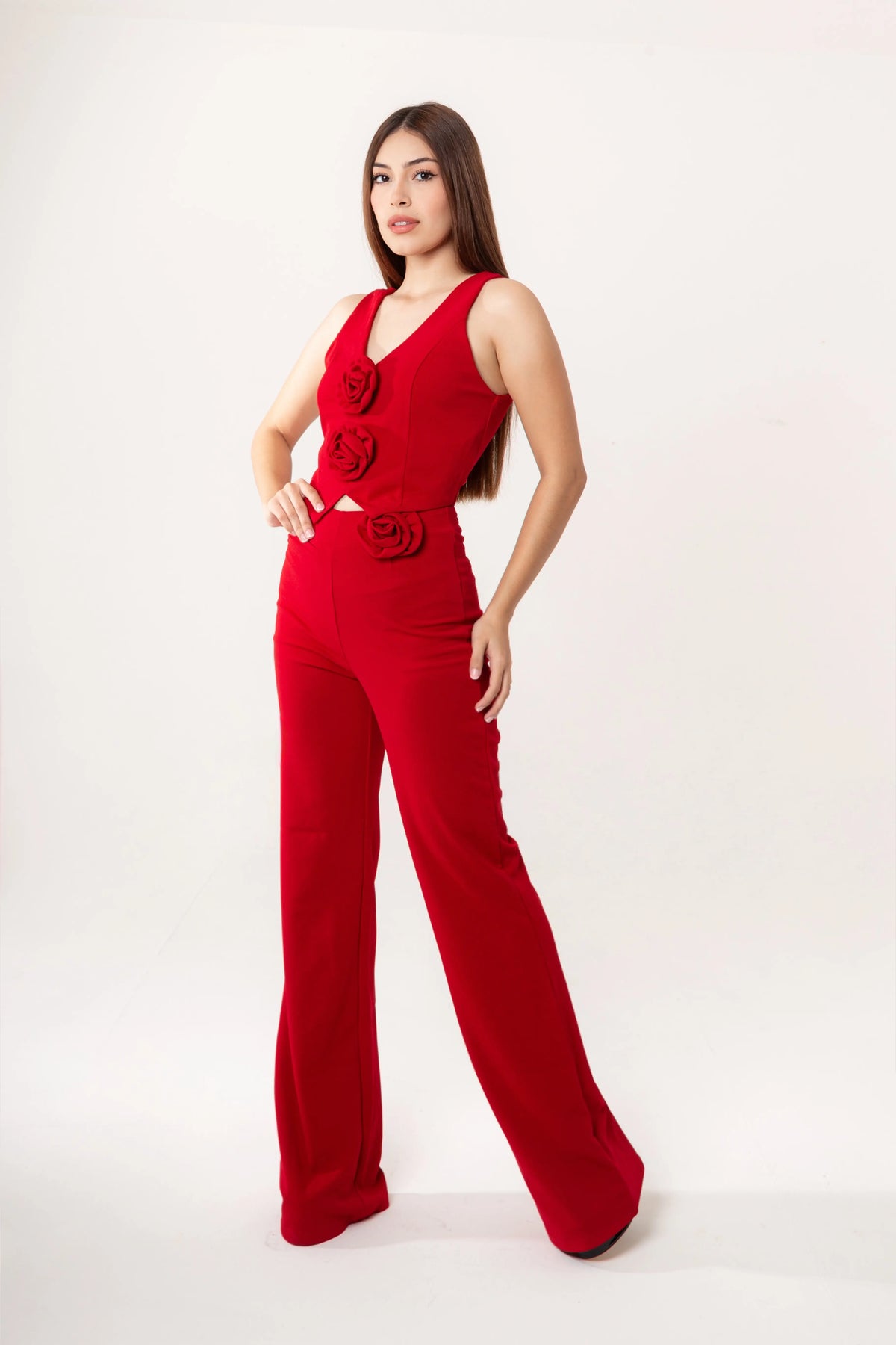 Conjunto de Pantalon y Top Rojo Flor Rojo