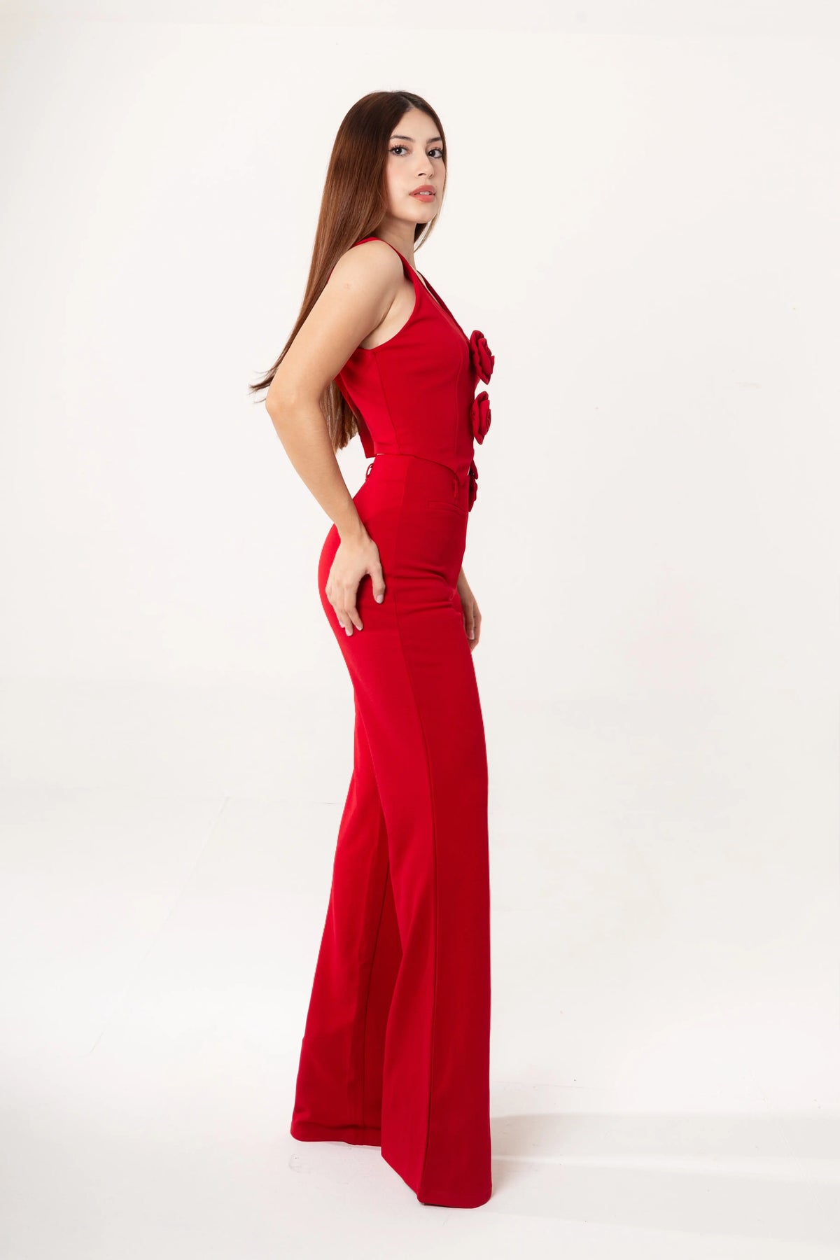 Conjunto de Pantalon y Top Rojo Flor Rojo
