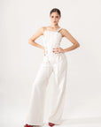 Conjunto Ivory con Corset y Pantalón Acampanado