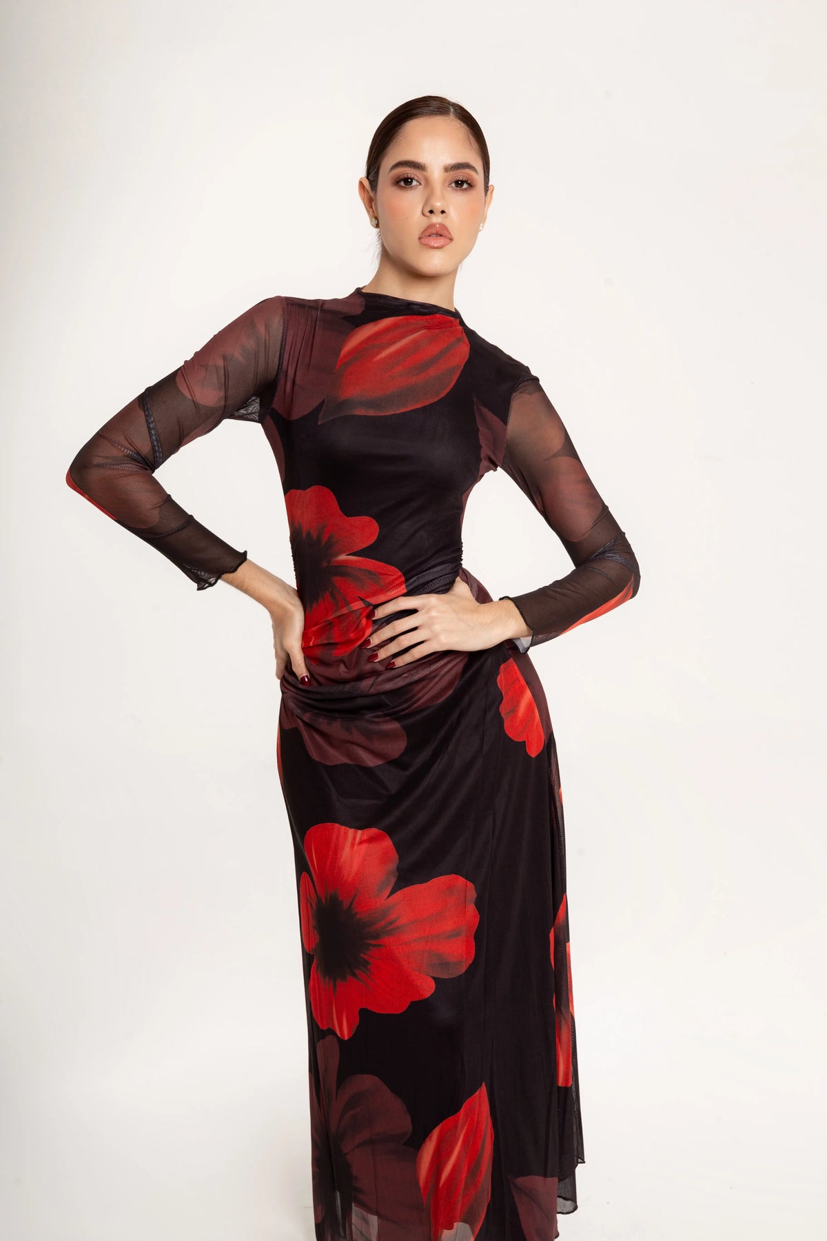 Vestido Maxi Fiore Rojo Negro