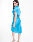 Vestido Satinado Azul Midi
