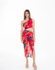 Vestido Midi Estampado Cut Out de un Hombro