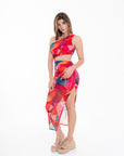 Vestido Midi Estampado Cut Out de un Hombro