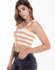 Top de Punto a Rayas Beige