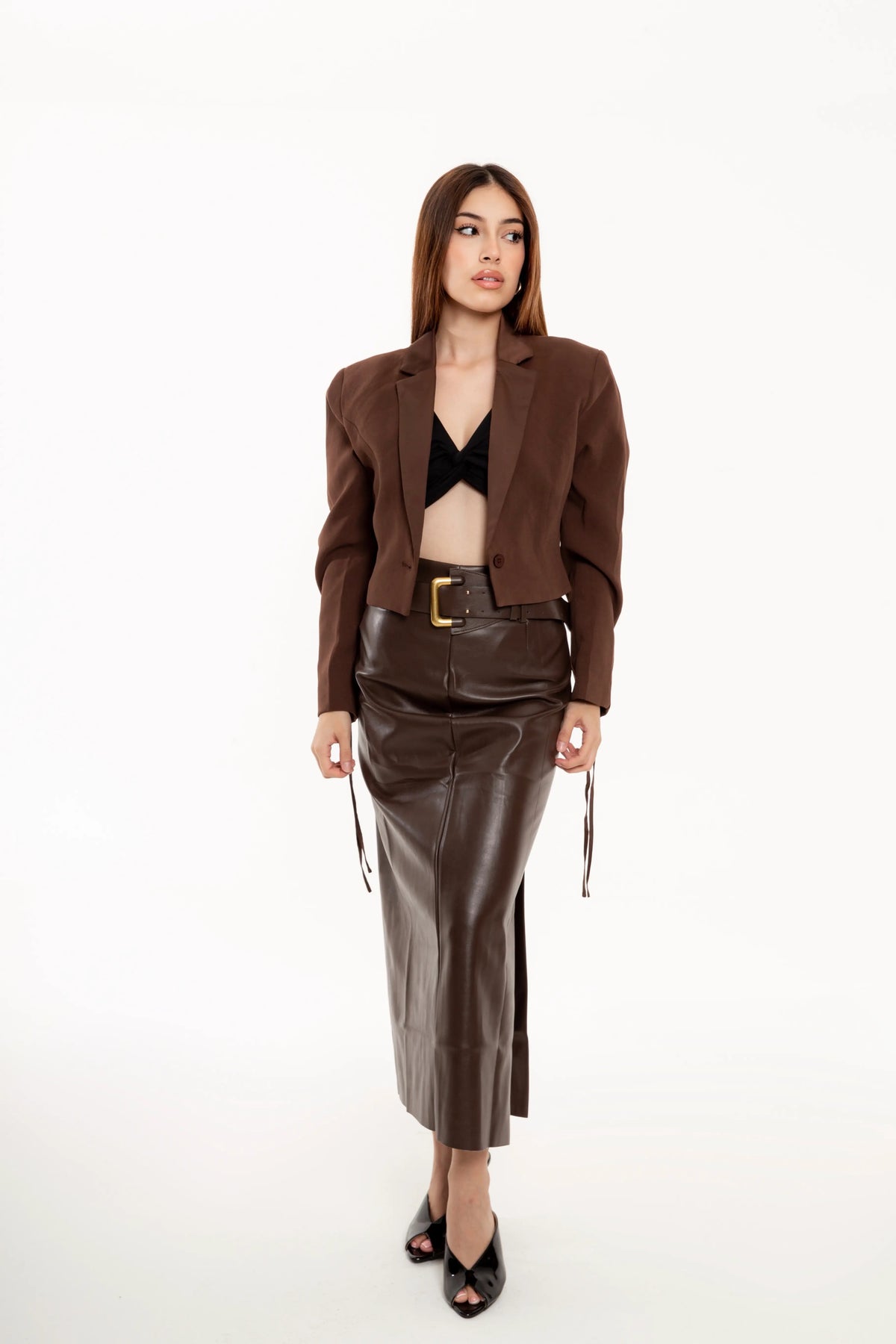 Falda Midi Victoria Chocolate Efecto Piel