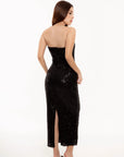Vestido Midi Scarlett Negro con Lentejuelas y Pedrería
