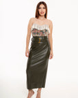 Falda Midi Valentina Verde Olivo Efecto Piel