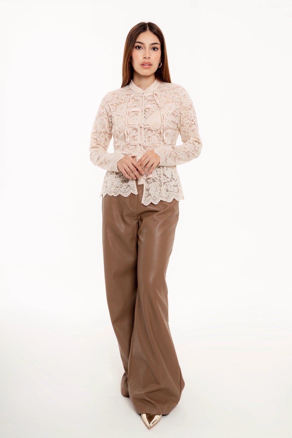 Blusa Nude de Encaje Floral