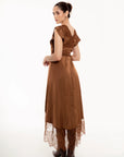 Vestido Midi Aurora Chocolate Satinado con Encaje
