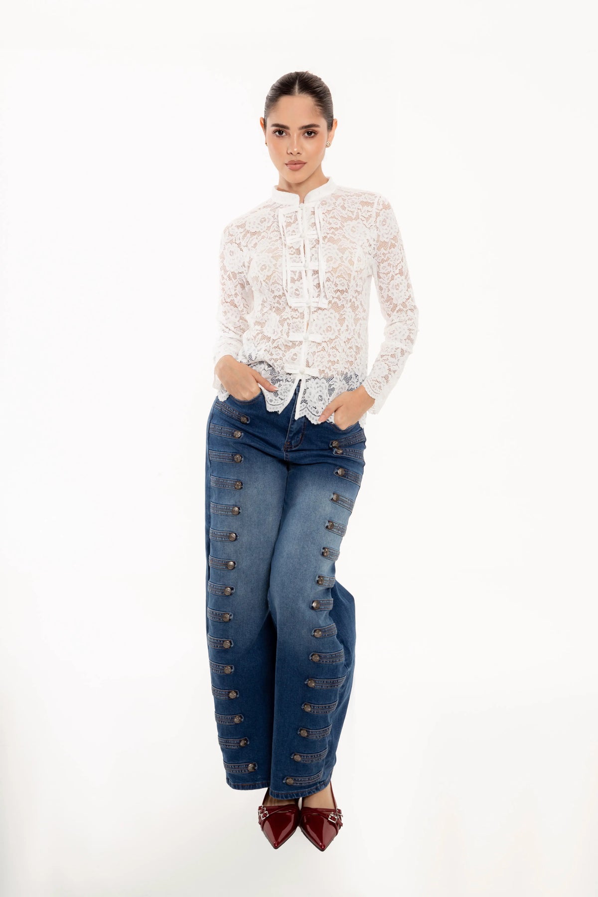 Blusa Amélie Blanca de Encaje Floral