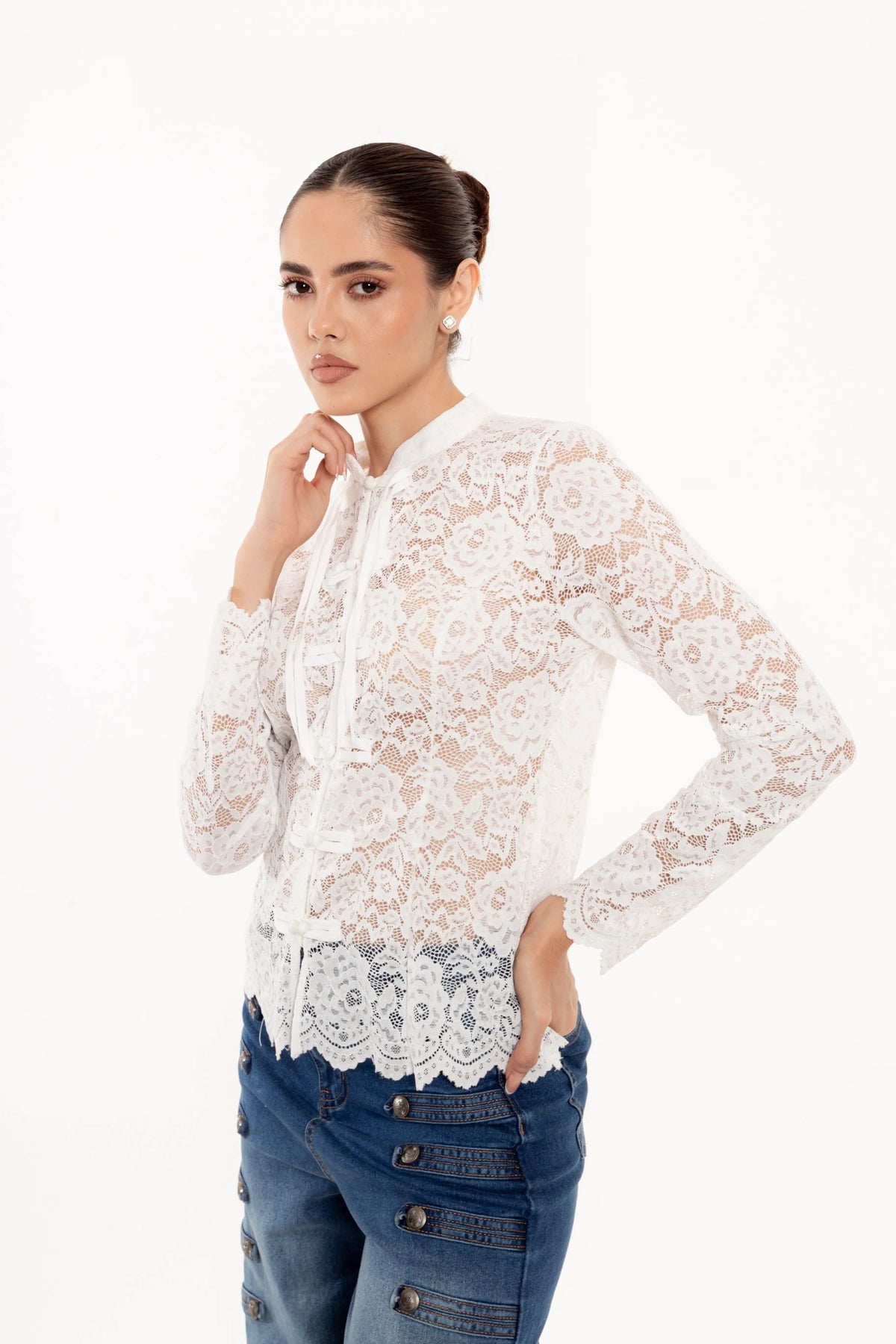 Blusa Amélie Blanca de Encaje Floral