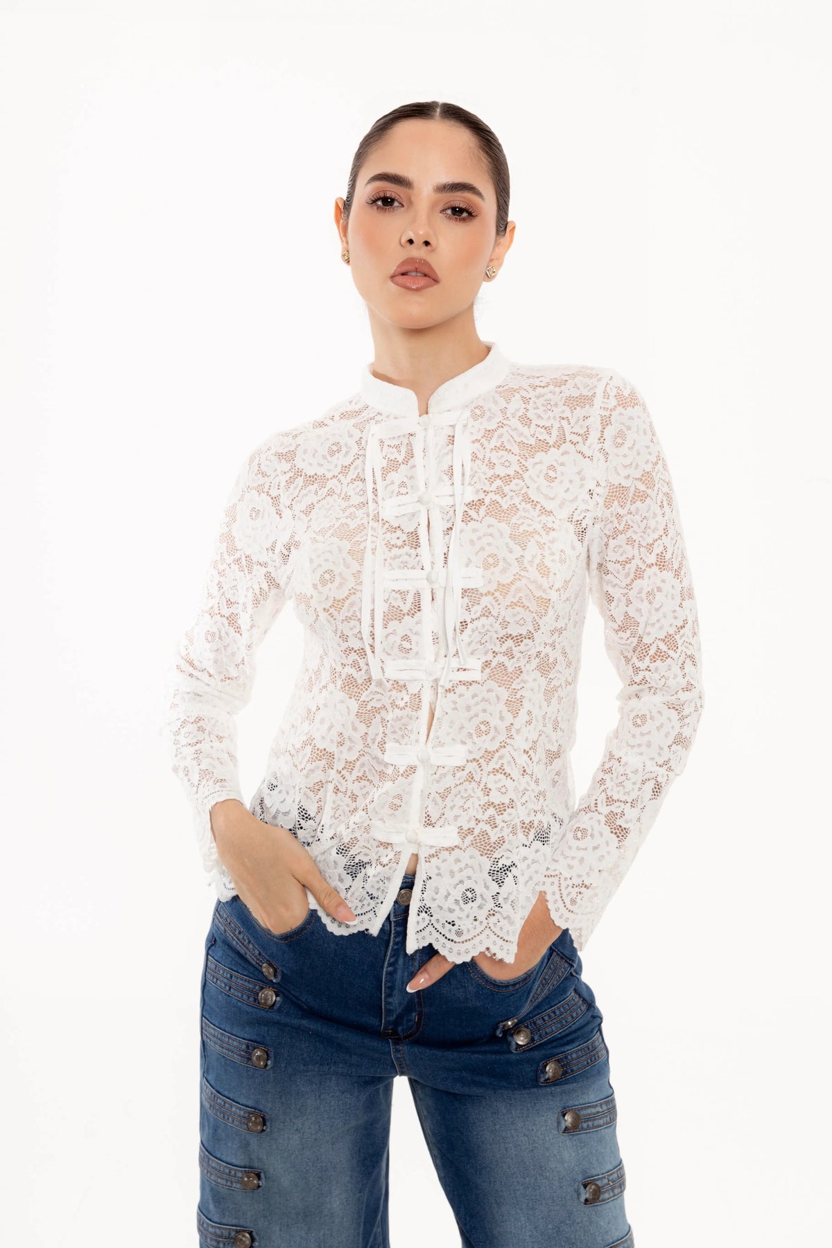 Blusa Amélie Blanca de Encaje Floral