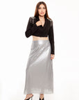 Falda Maxi Celeste con Lentejuelas Plata