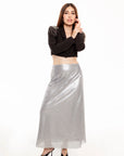 Falda Maxi Celeste con Lentejuelas Plata