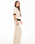 Conjunto Olivia Beige con Contrastes Negros