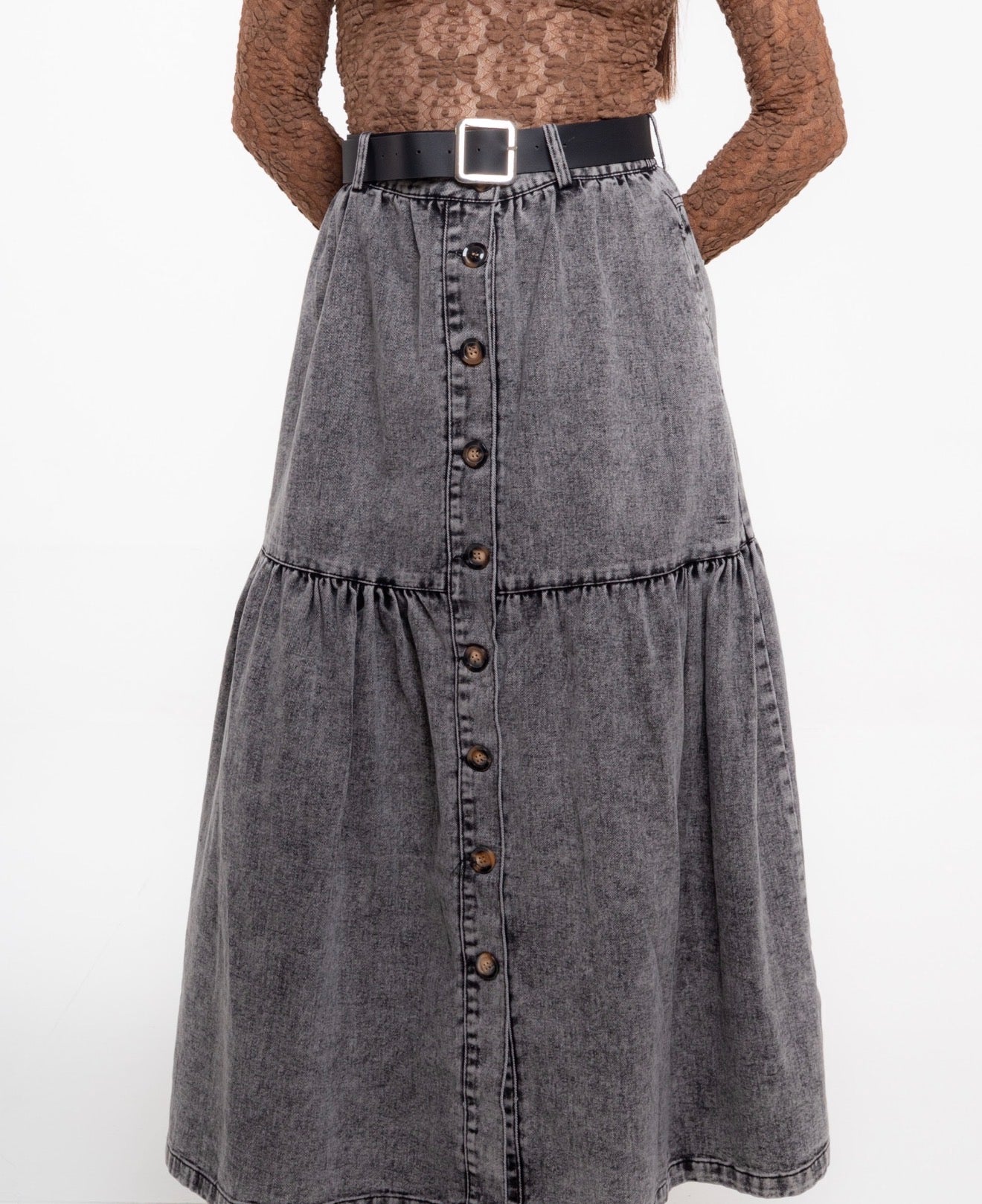 Falda Midi de Mezclilla Gris