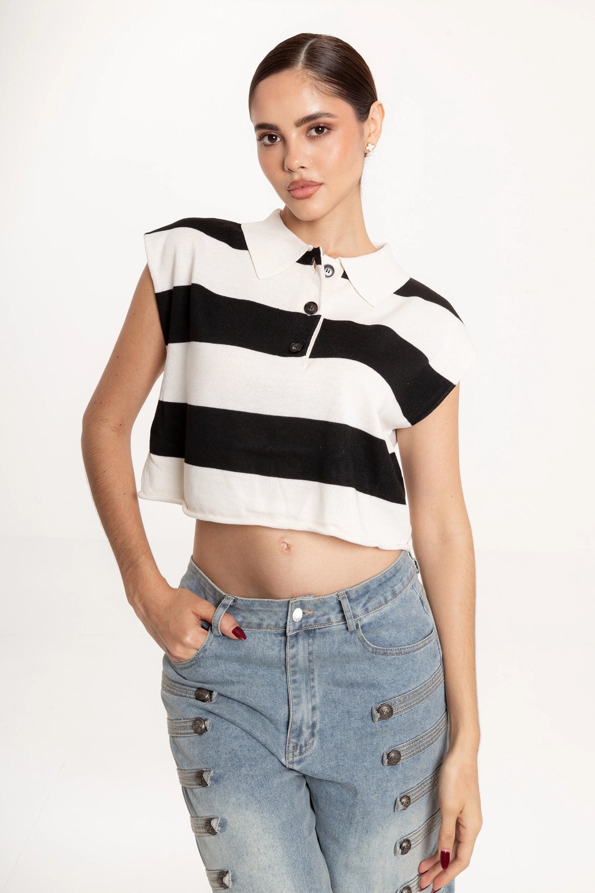 Blusa Polo Rayas Mía Negro