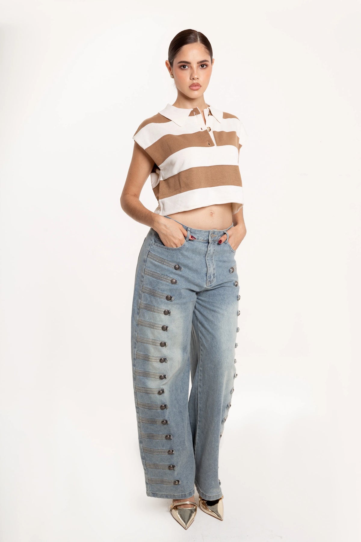 Blusa Polo Rayas Mía Beige