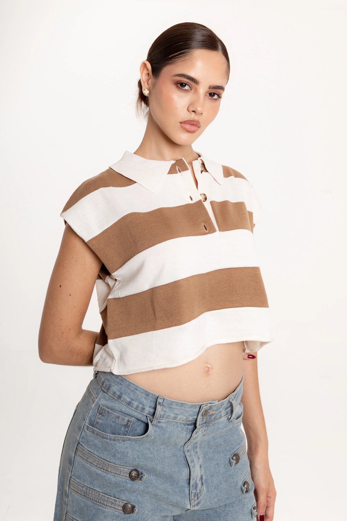 Blusa Polo Rayas Mía Beige