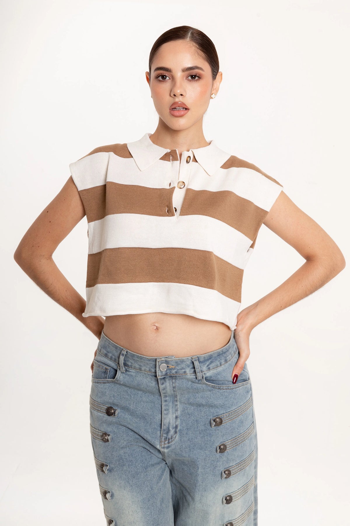 Blusa Polo Rayas Mía Beige