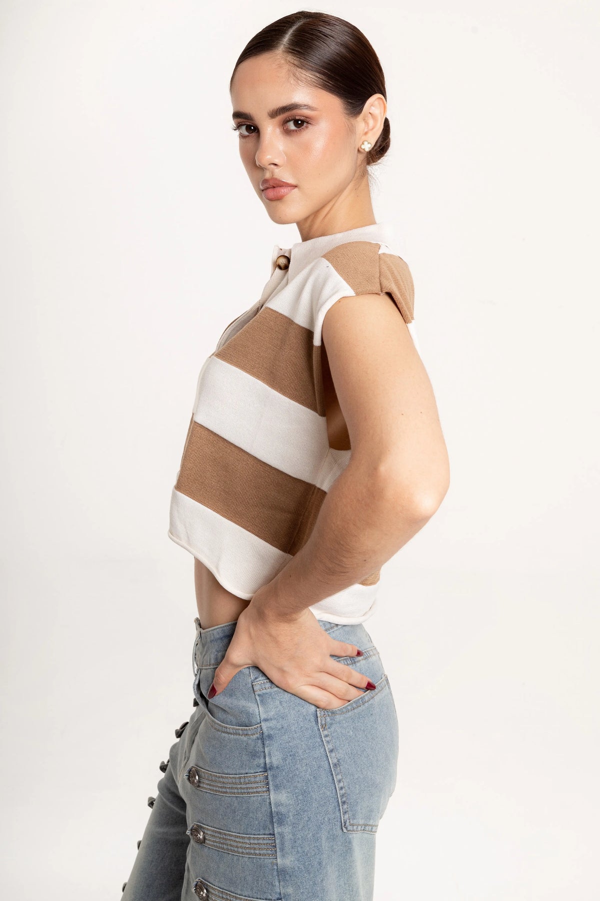Blusa Polo Rayas Mía Beige