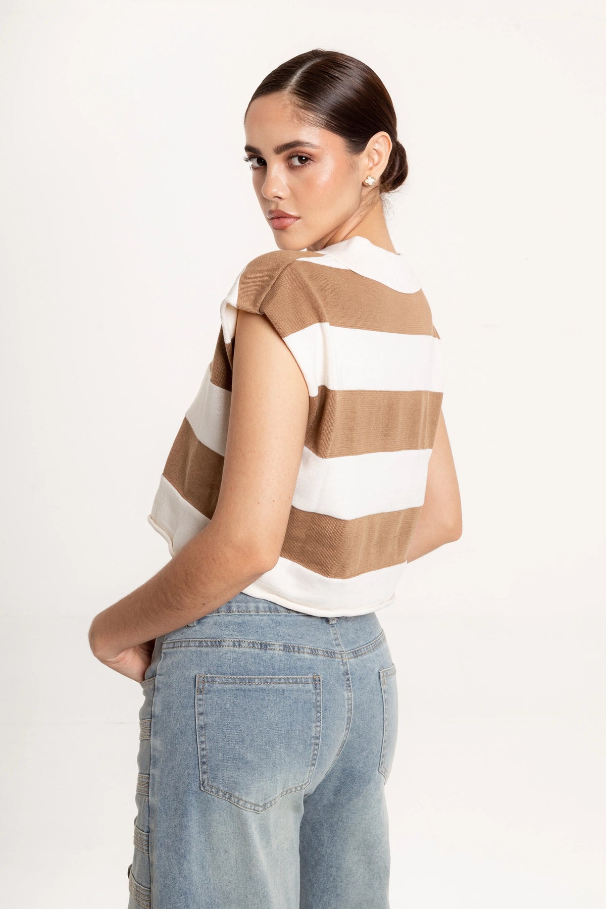 Blusa Polo Rayas Mía Beige