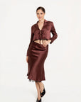 Conjunto Falda y Blusa Satinado Burgundy